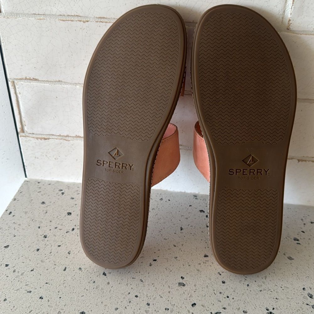 SPERRY Wave Side PLUSHWAVE Peach Leather Strap Sandals Slides Casual Comfort 9.5 - Picture 8 of 12